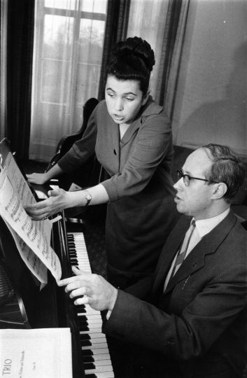 FILE - December 11, 2012: Renowned Russian Soprano Galina Vishnevskaya has died aged 86 in Moscow, Russia. Russian President Vladimir Putin recently signed a decree on granting Galina Vishnevskaya with a 1st class Order of Merit for the Fatherland for her services as an opera singing teacher. 26th February 1959: Russian soprano Galina Vishnevskaya with her husband the Russian cellist, conductor and composer Mstislav Rostropovich at the piano. (Photo by Erich Auerbach/Getty Images)